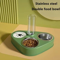 new 500ml dog bowl cat feeder bowl with water bottle automatic drinking pet bowl cat food bowl pet stainless steel double 3 bow