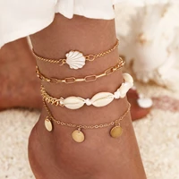 4pcset bohemia shell chain anklet sets for women sequins ankle bracelet on leg foot trendy summer beach jewelry gift