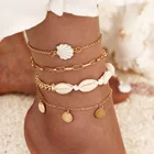 4 шт.компл. богемные ножные браслеты на цепочке с ракушками для женщин браслет на лодыжку с блестками на ногах модные летние пляжные украшения в подарок