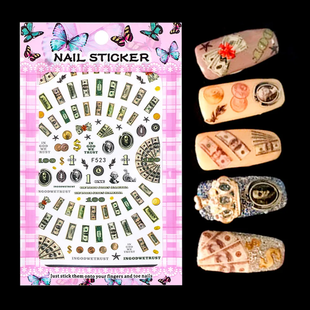 1 шт. фольга для обертывания Стикеры маникюрные Типсы 3D клей дизайн ногтей Деньги