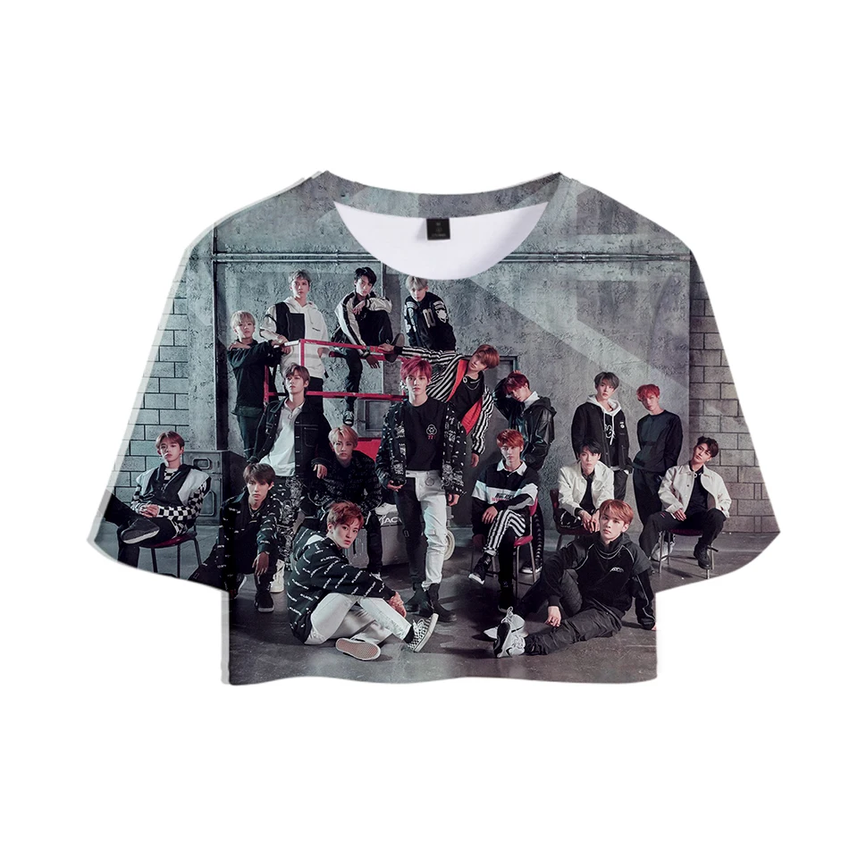 Кроп топы 3D NCT для мальчиков женские летние с открытым пупком футболки короткие