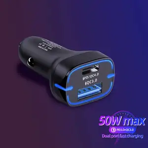 52.5W Dual USB Car Charger LED Display QC4.0 QC3.0 Type C PD Fast Car
Charging Charger For iPhone 12 Xiaomi POCO F3 Samsung S21