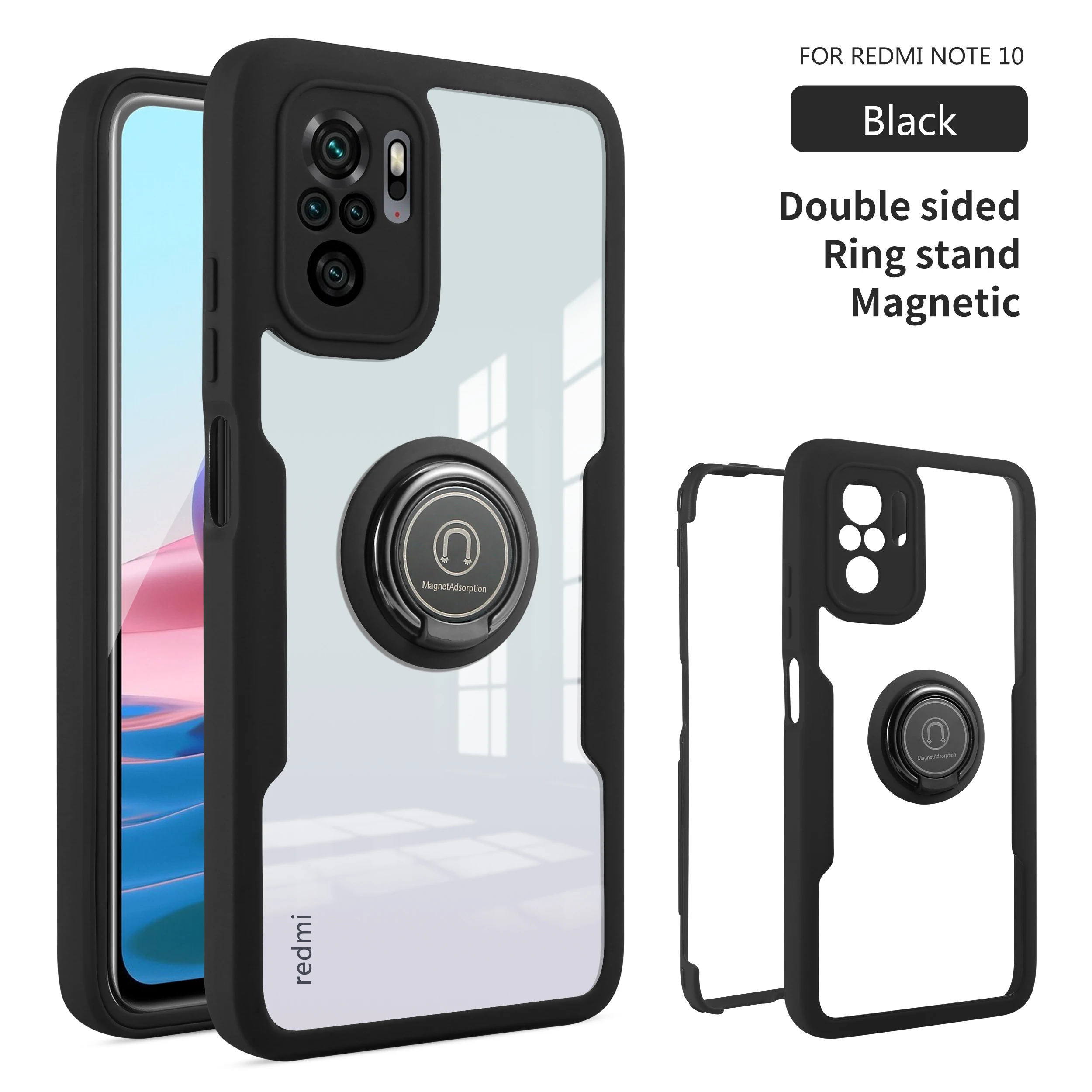 

Phone Case For Xiaomi 11 Lite Redmi Note 10S 10 Pro Max 5G 4G 360 degrees All inclusive protection Silicagel Ring Bracket Cover