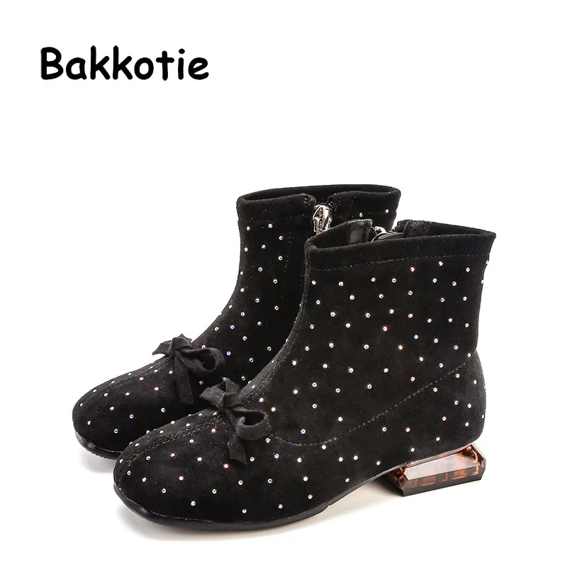 Bakkotie/Новинка года; Модные осенние ботинки для детей; Милые Ботильоны на молнии с бантом для маленьких девочек; детская модельная обувь из натуральной кожи