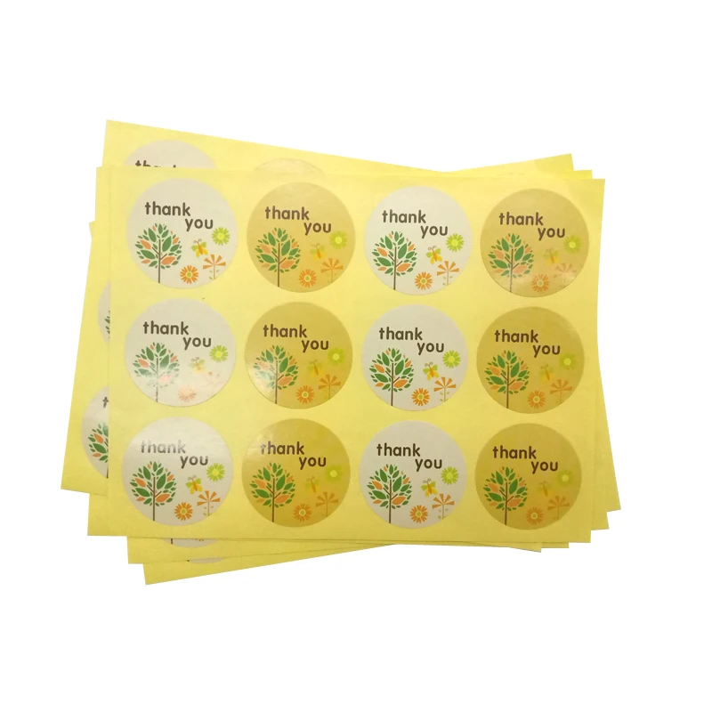 free shipping 1200pcs/lot Cute Kraft Paper Small Tree With Round Thank You For Cake Packaging Good Quality Christmas Stickers | Канцтовары