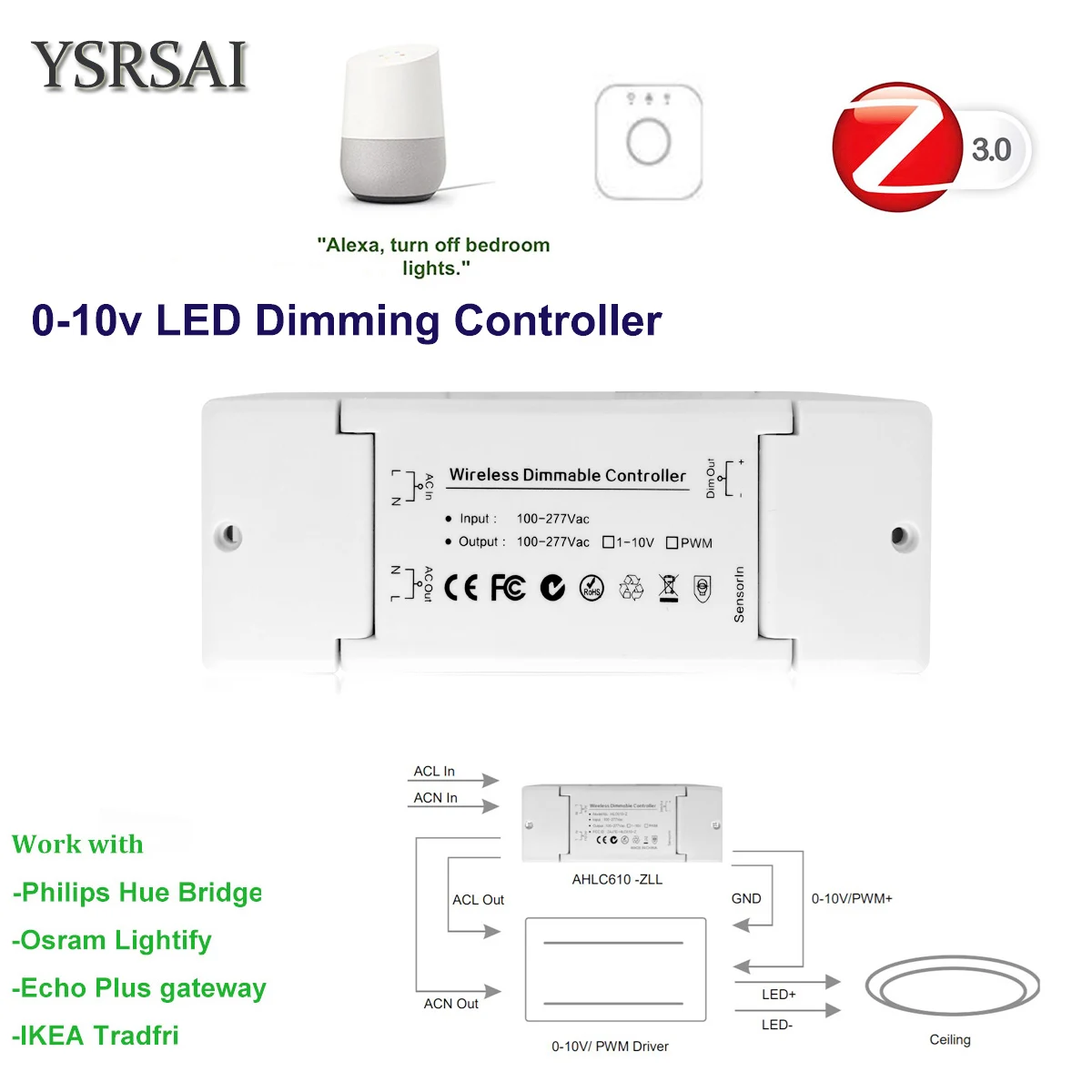 ZigBee ZLL 1 10V Светодиодный светильник Диммер Управление Умного дома изменение с ZIGBEE 3