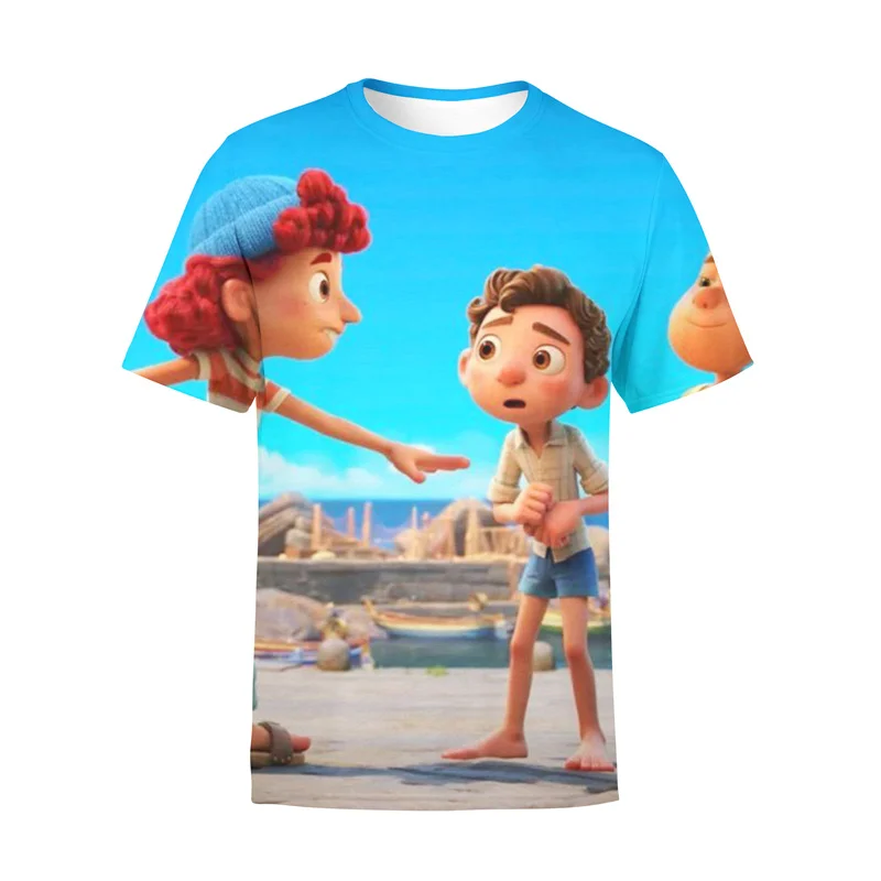 Disney Pixar Luca T Shirt Children Kids Kawaii Summer Cartoon Sea Monsters T-shirt for Girls Boys Clothing Unisex Short Sleeve | Детская