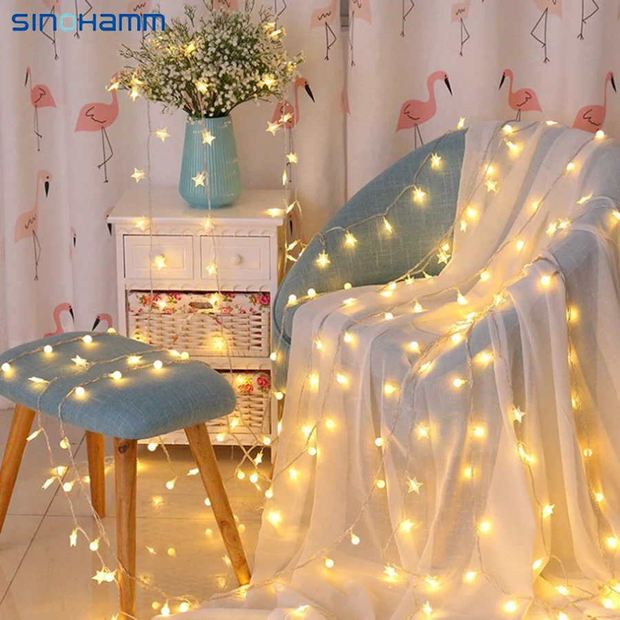 5 м 10 светодиодный светильник для рождественских Гирлянд со звездами на