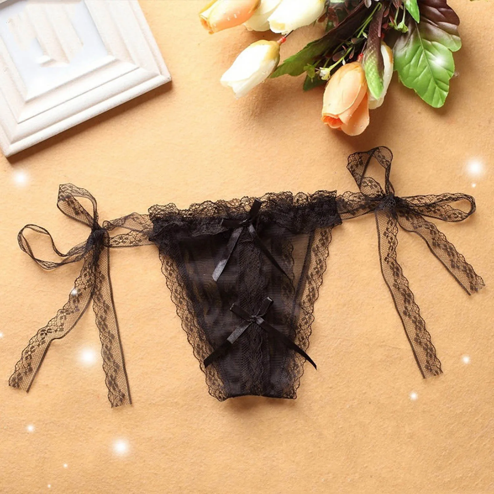 

Sexy Crotchless Thong Solid Transparent Lace Women's Panties Sexy Lingerie Intimates Seamless Female Underwear Erotic Underpants