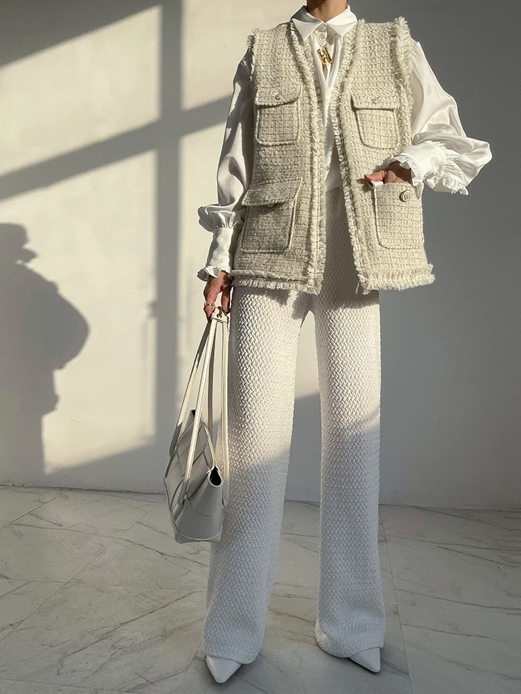 

White pants women's spring and autumn loose straight leg slimming folds high waist drape wide leg trousers