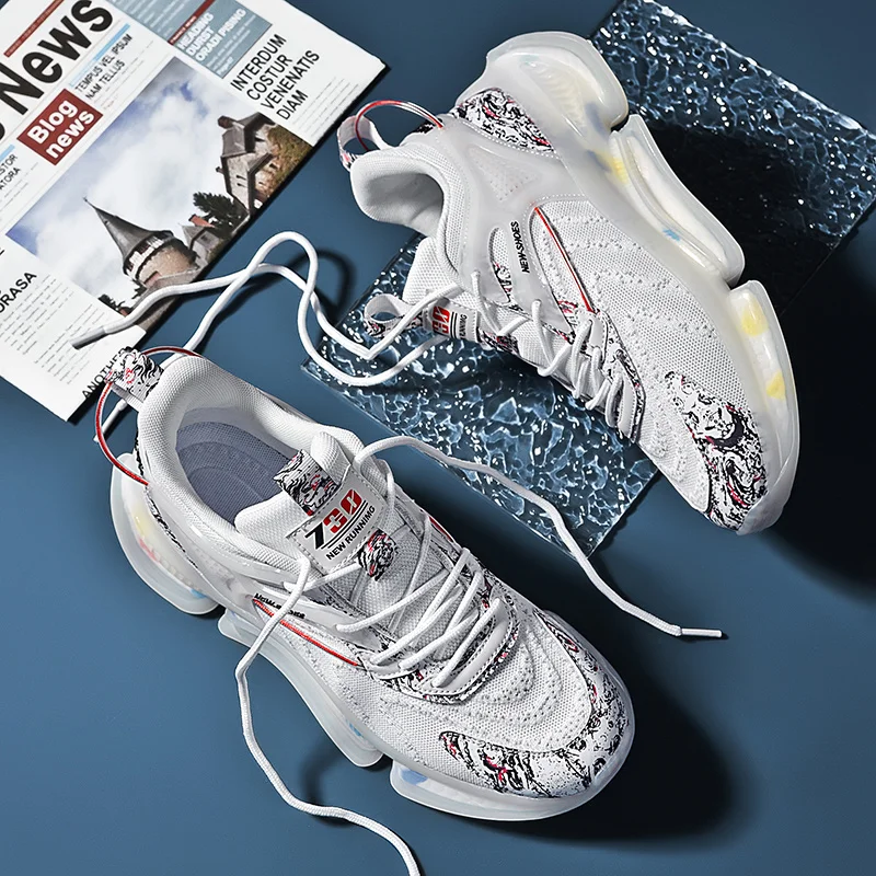 

Men's Shoes 2021 Winter New White Breathable Running Shoes TPU Popcorn Outsole Fashionable Mesh Sneakers Non-slip Walking Shoes