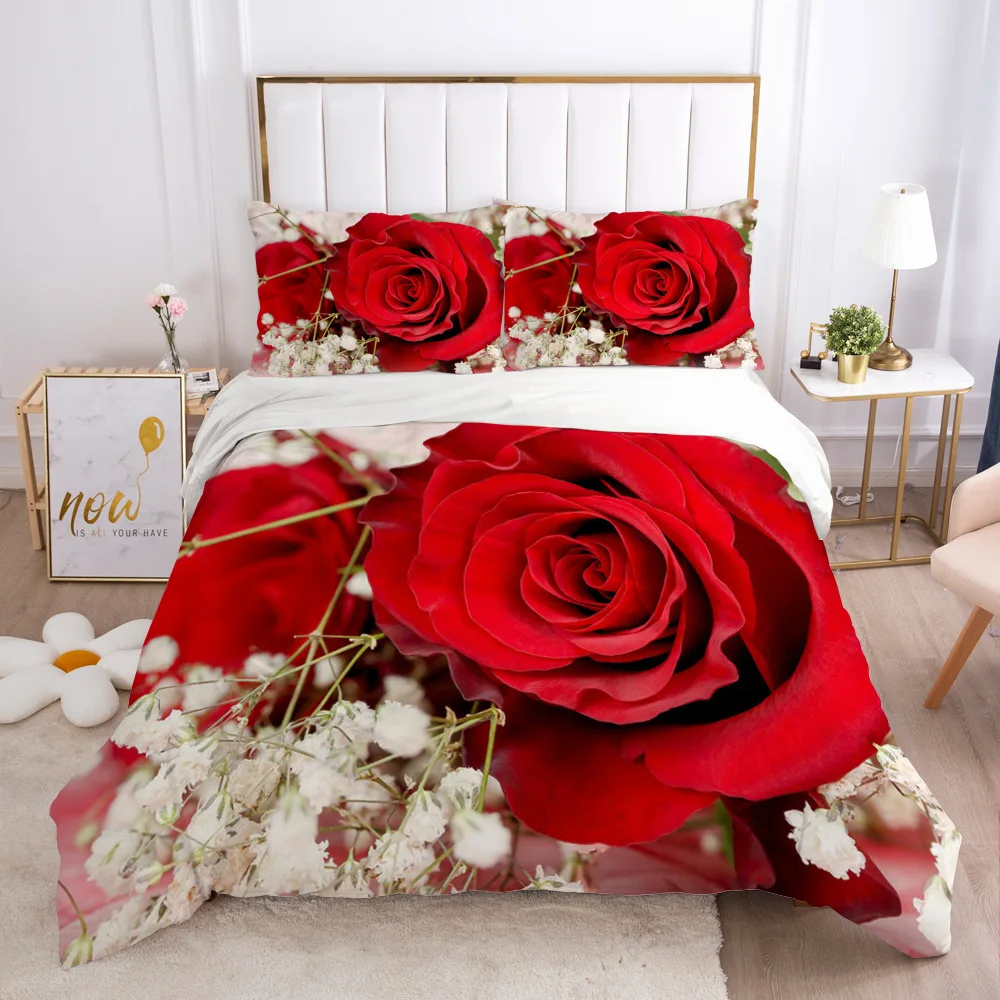 

HD Rose Printed Beding Set 240x220 King Size Duvet Cover Sweet Couple Home Bedroom Quilt Cover Beautiful Decor
