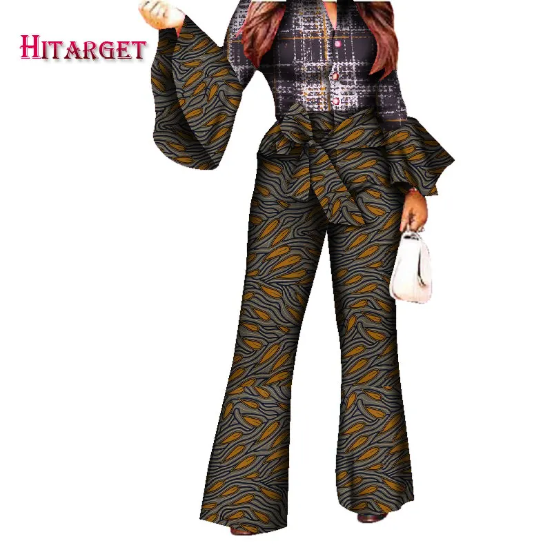 Комплект женских брюк с Африканским принтом комбинезон V образным вырезом