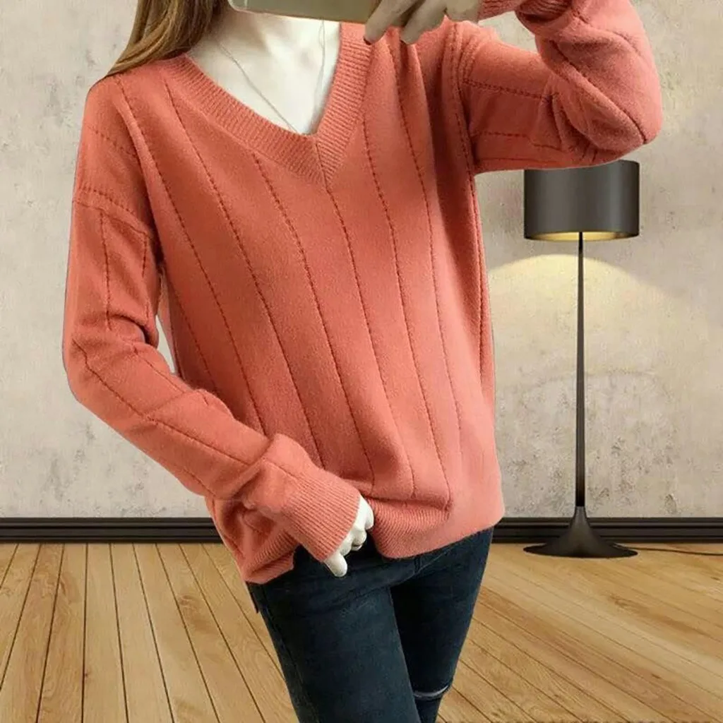 MISSOMO Winter Sweater Women V-Neck Long Sleeve Jumper Pullover Knitt Sweaters women Tops pull Femme hiver sweter Loose Slim 10 | Женская