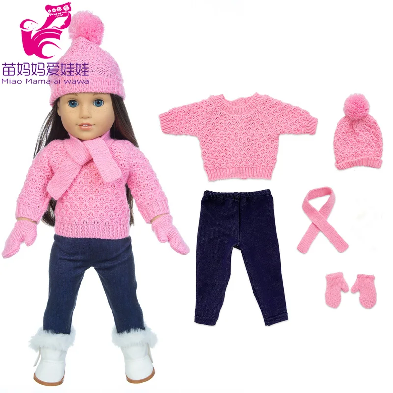 

18 inch girl doll clothes pink sweater scarf hat gloves Christmas set for baby doll winter clothes