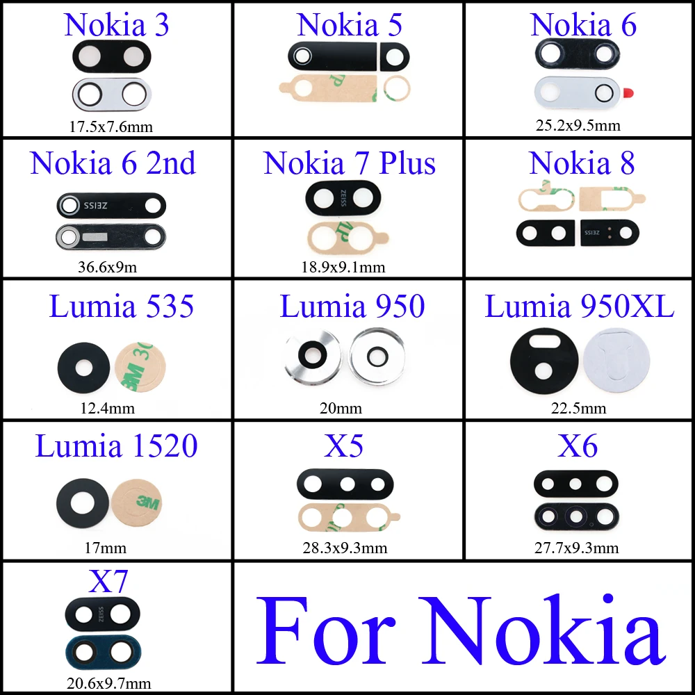 Стеклянный объектив задней камеры для Nokia 3 5 6 2nd 7Plus 8 Lumia 535 950 950XL1520 X5 X6 X7 Задняя