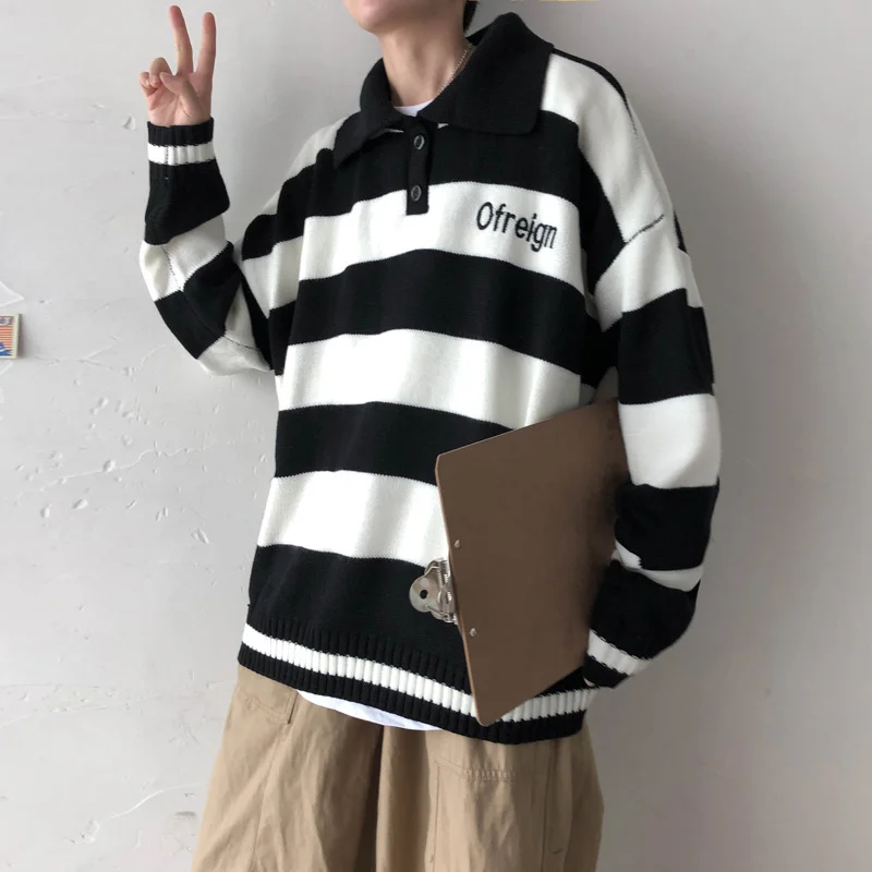 Liketkit японские зимние свитшоты мужские 2019 полосатые с вышивкой большие уличные