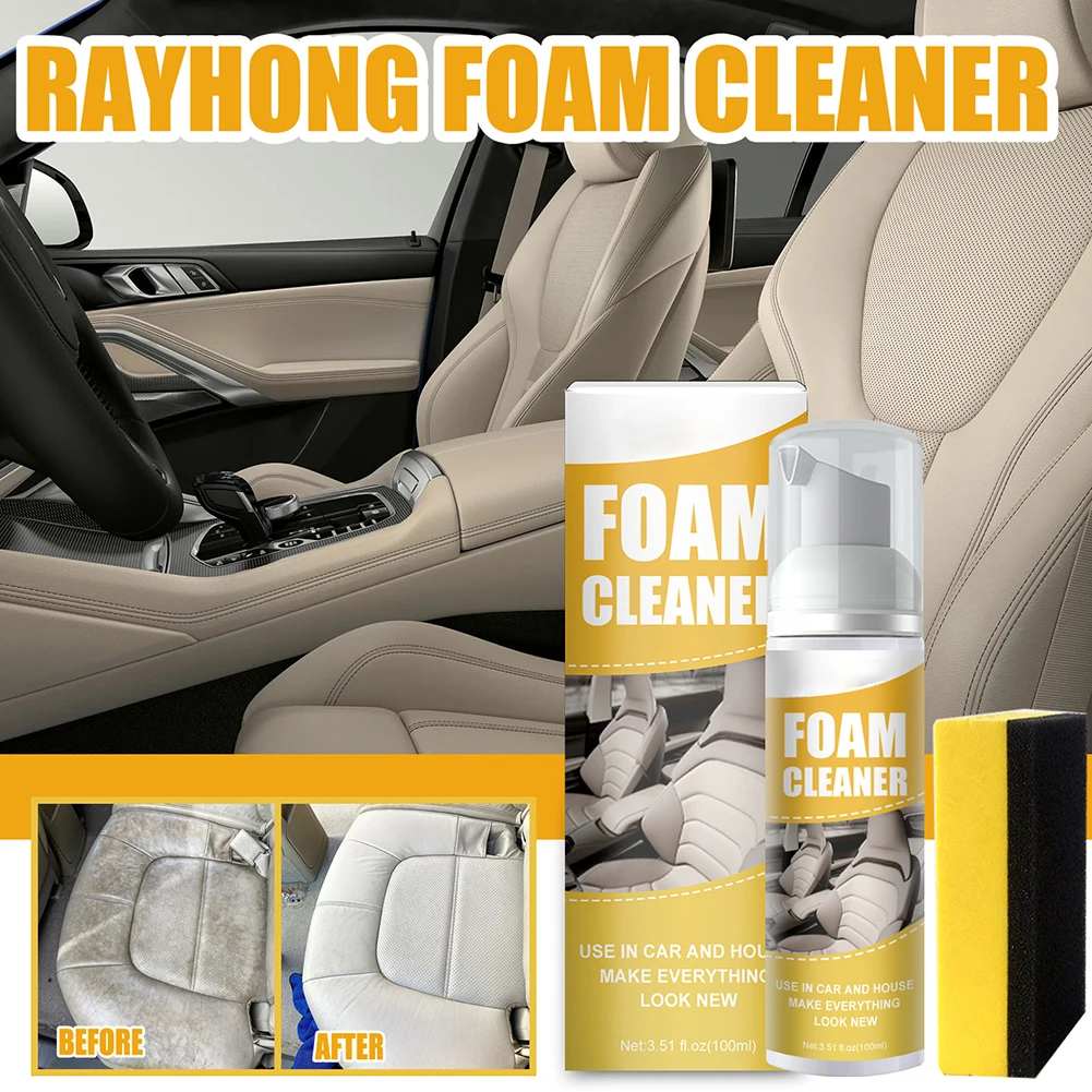 

New 100ml Car Foam Cleaner Spray Interior Cleaner Leather Dash Anti-Aging Protection Car Home Cleaning Agent with Sponge Pad