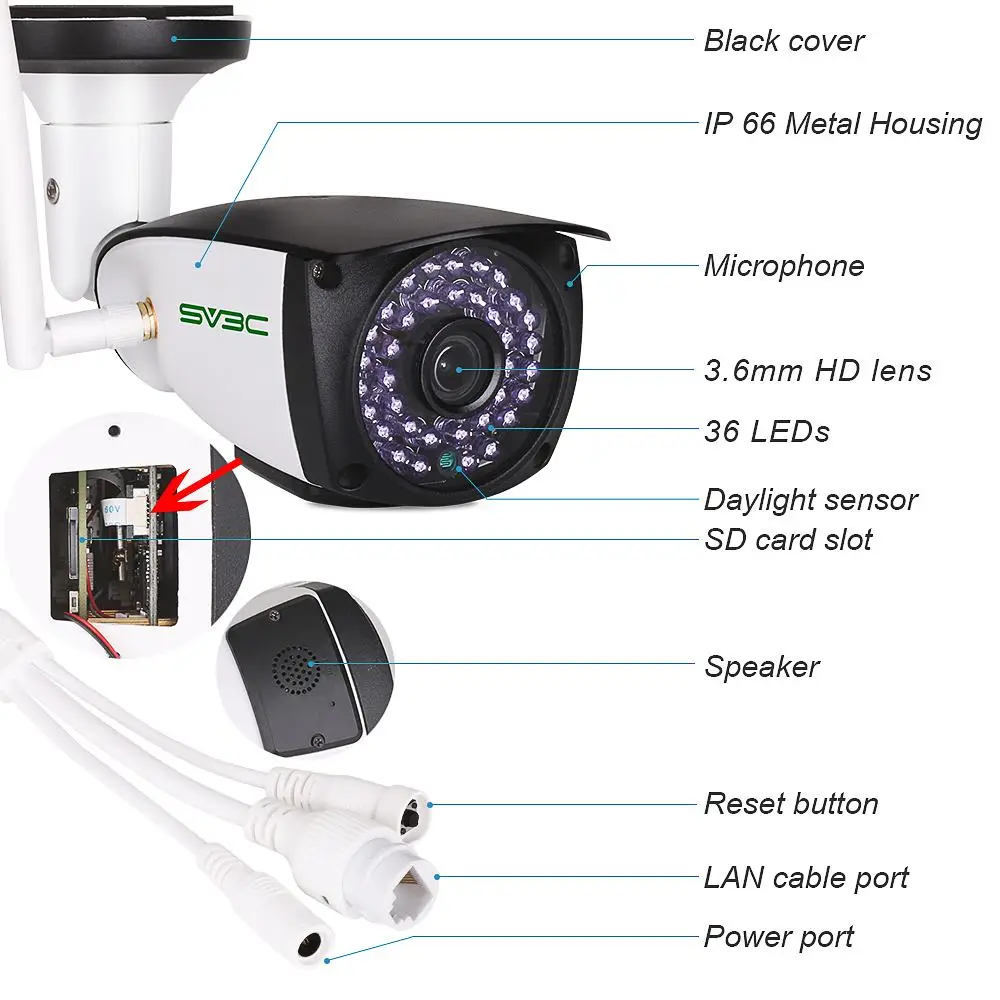 SV3C SV B06W HX 2MP 3MP 1080P 1296P IP66 Водонепроницаемая IP камера Видеонаблюдение CCTV Внутренняя
