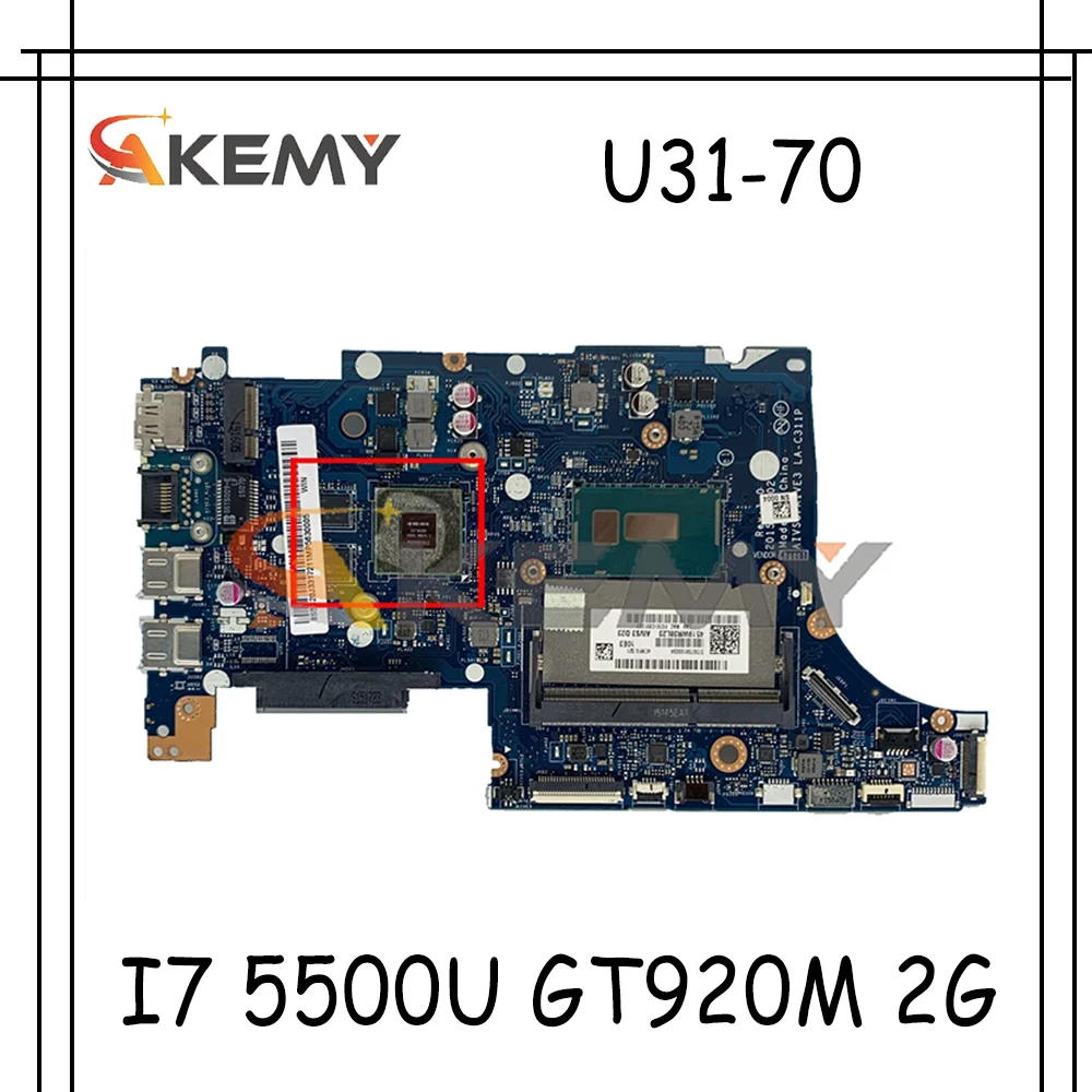 

Akemy AIVS3/AIVE3 LA-C311P материнская плата для ноутбука Lenovo U31-70 Материнская плата ноутбука процессор I7 5500U GT920M 2G DDR3 100% тесты работы