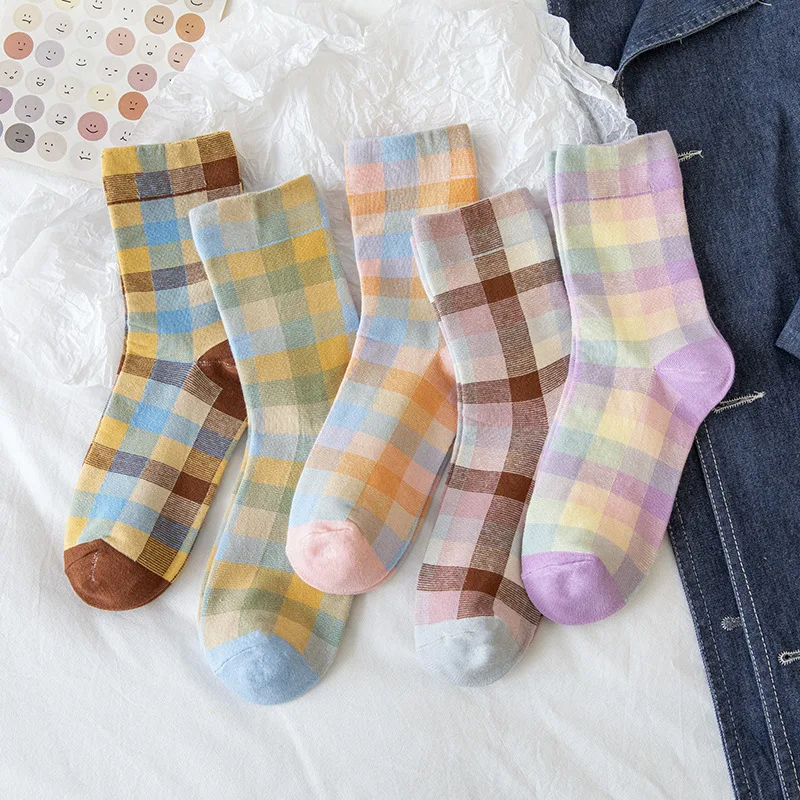 

Female Socks Pure Cotton Summer Thin Plaid Socks 2021 Korean Style Spring Autumn Is Cute College Style Sock Japanese Fashion