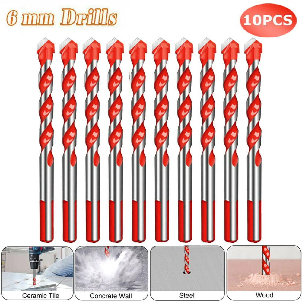 10Pcs 6mm Carbide Triangle Drill Bits For Ceramic Wall Steel Wood Glass Punching Hole Working Multifunction Concrete Hole Opener
