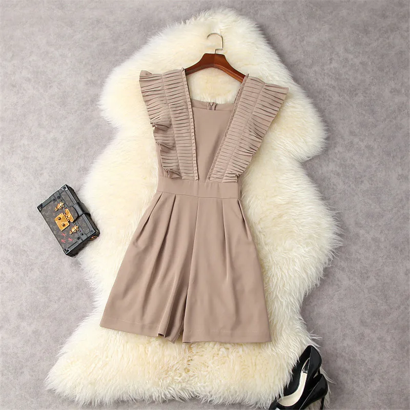 

Женский комбинезон с рюшами, летние однотонные элегантные комбинезоны без рукавов, с оборками, для офиса, Комбинезоны для вечеринок, шорты