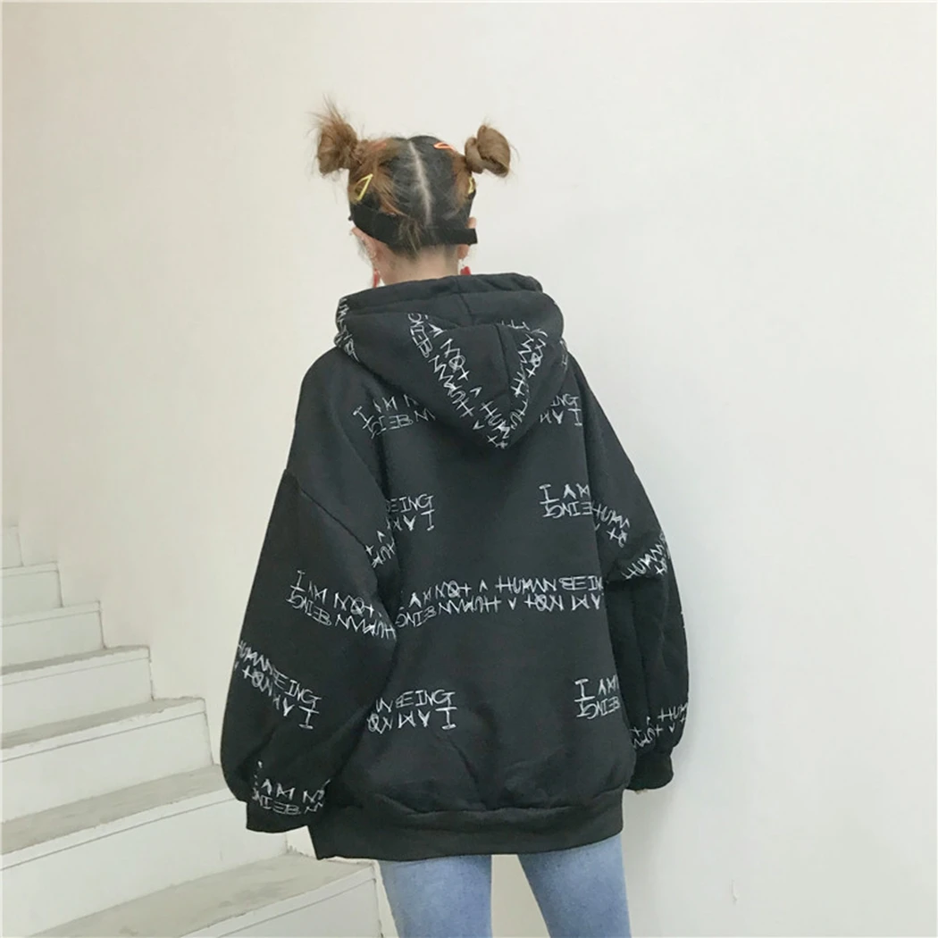 Women Ulzzang Harajuku Hooded Sweatshirt 2019 New Korea Style Thickening Plush Long Sleeve Large Sweatshirts Vroumen Hoodies Top | Женская