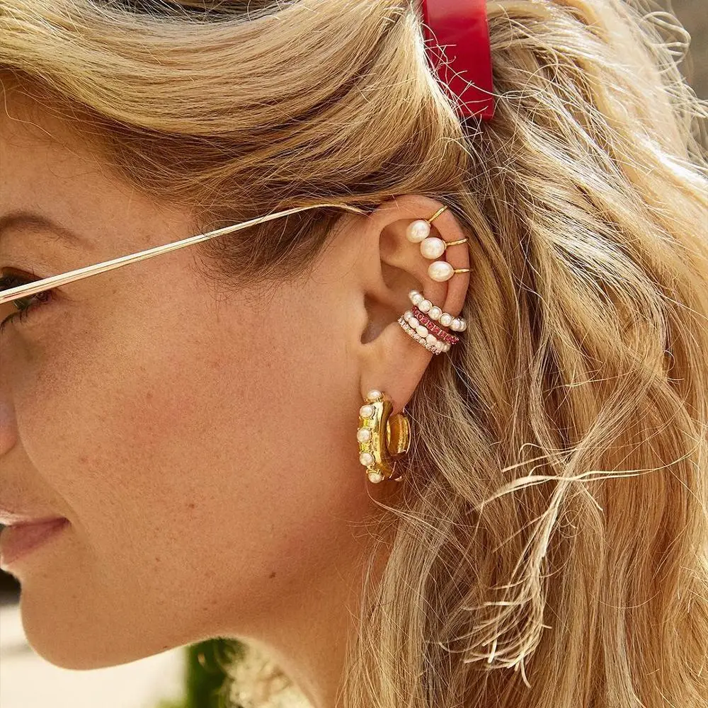 Новая мода Boho цветные Яркие Стеклянные блестящие серьги-кольца трендовые имитация жемчуга цветные золотые серьги для женщин ювелирные изделия