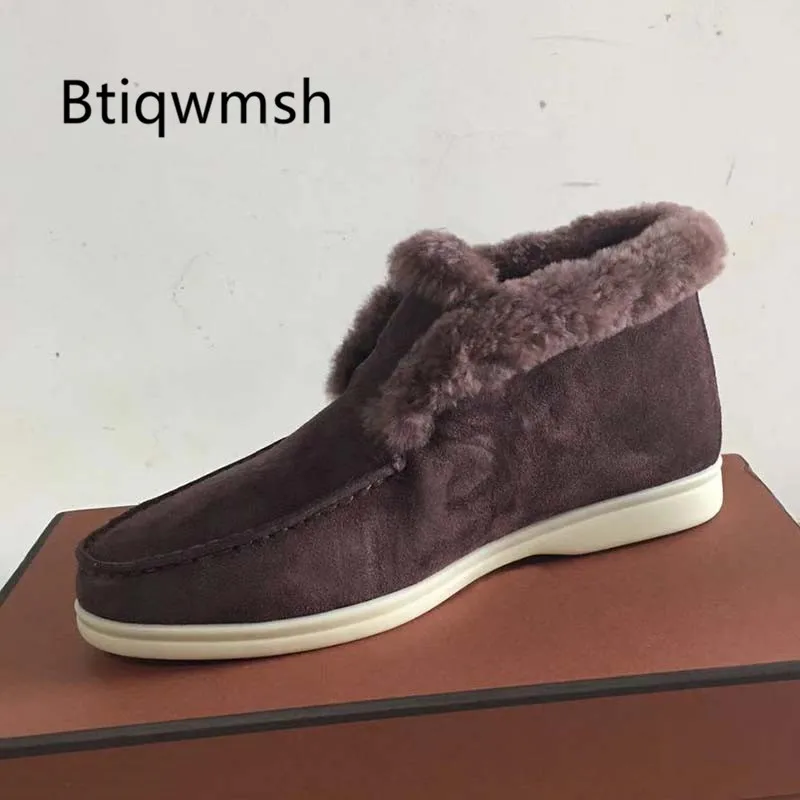 Женские замшевые ботинки на меху черные или бежевые Теплые ботильоны с круглым