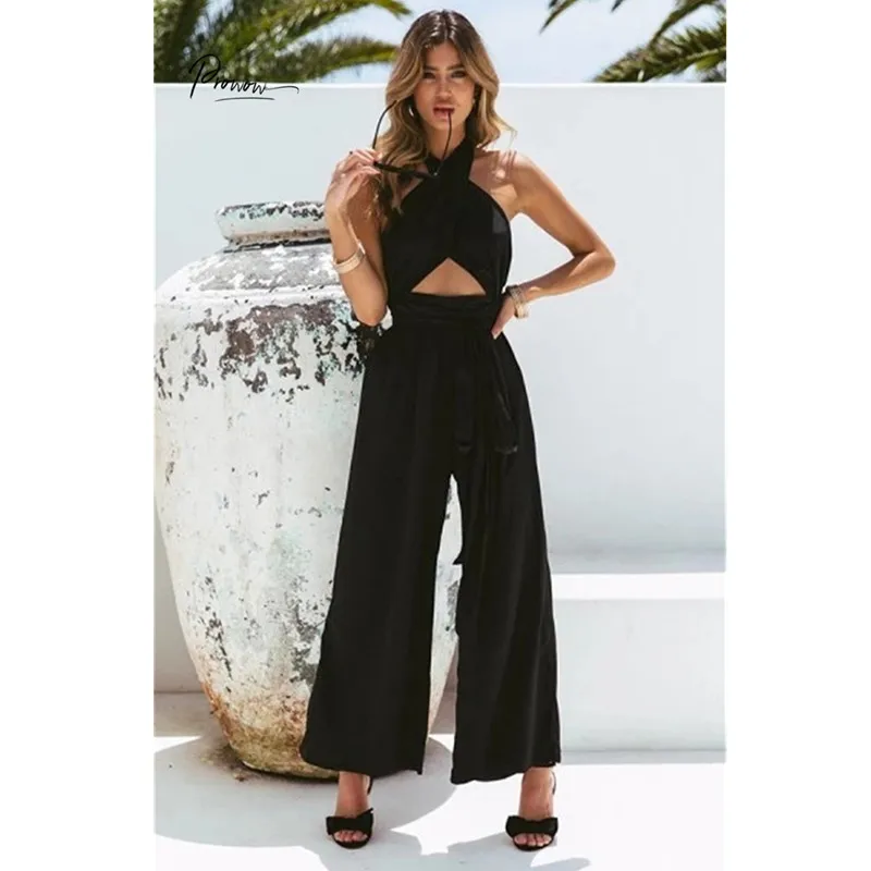 Женский открытый комбинезон Prowow Летний с широкими штанинами элегантный пляжный |