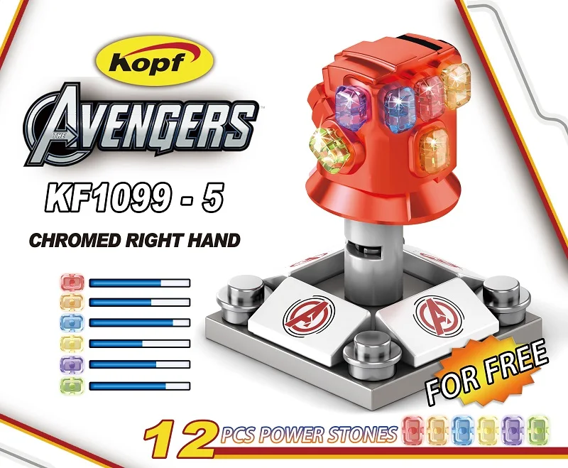

Single Sale Building Blocks Heroes Plating Red Gauntlet With 12Pcs Power Stones Figures Children Toys KF1099-4A KF1099-5A