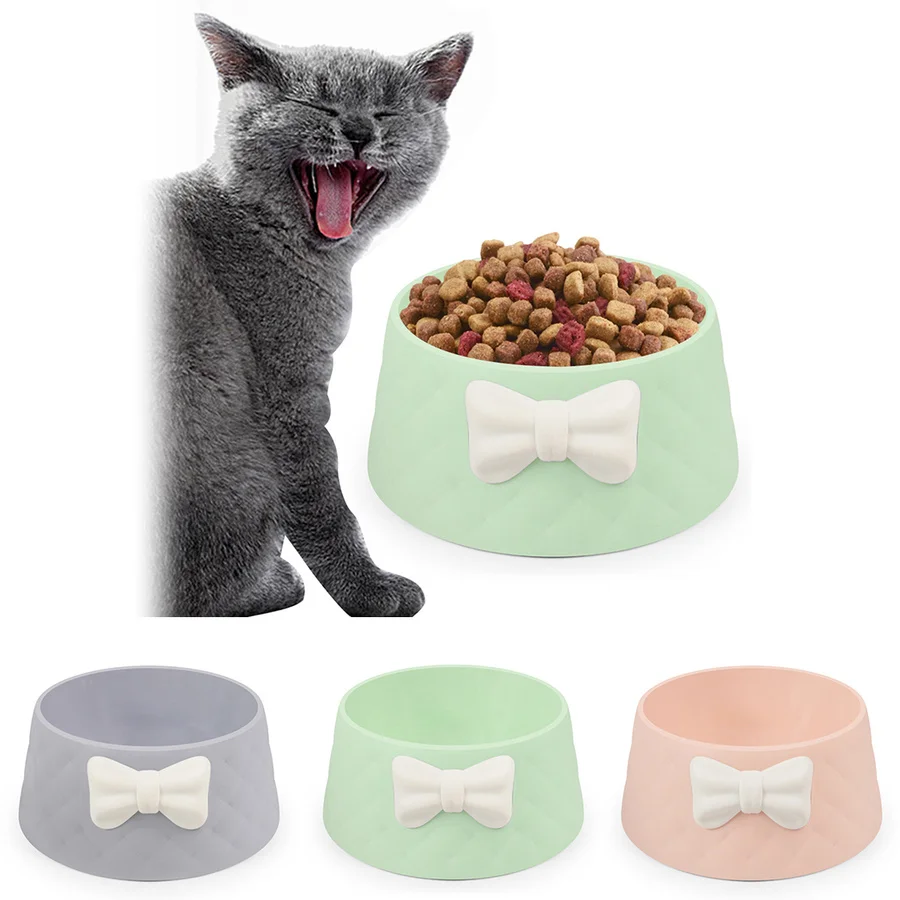 

Pet Dog Feeding Food Bowls Puppy Round Shape Shock-proof Lovely Bowknot Decor Feeder Fall Resistant Obesity Dogs Supplies