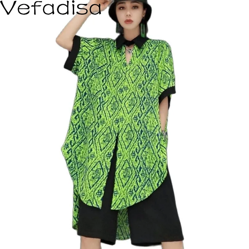 

Vefadisa Summer Fashion Irregular Women Blouse Set 2021 Plus Size Female Shirt + Shorts Women 2 Piece Set Black Green QYF6211