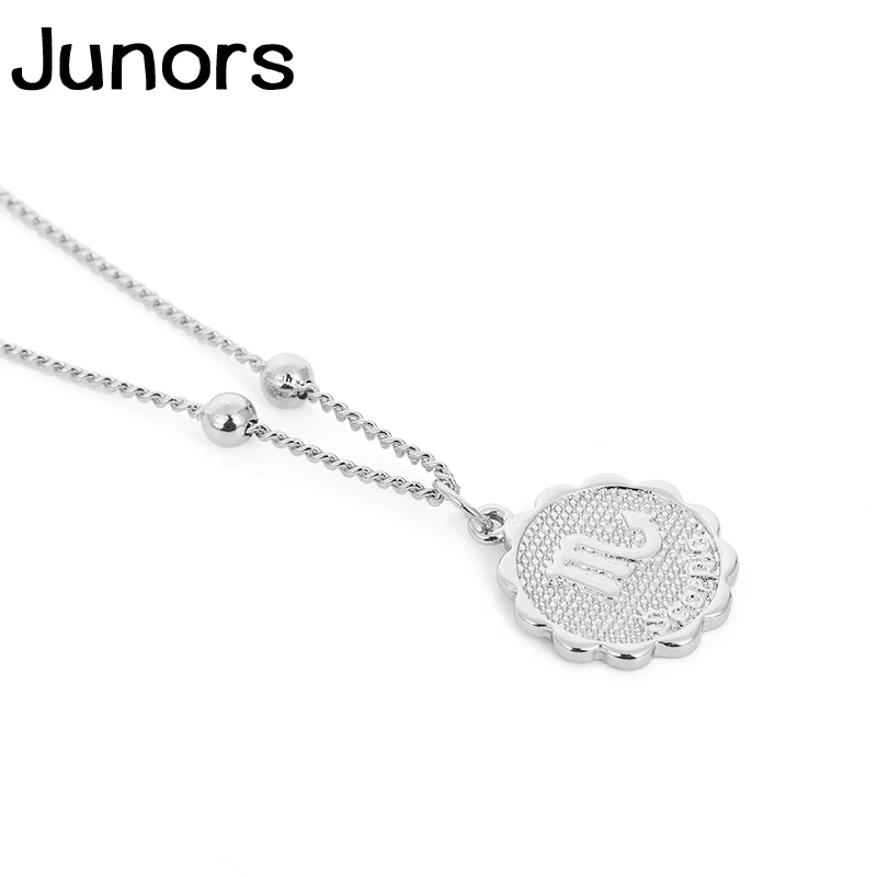 Scorpio-silver Модное золотое ожерелье со знаком зодиака для женщин Бусы ключицы цепи 12 Созвездие каре монета женское ожерелье с подвеской дворца зодиака - Окраска металла: Scorpio-silver