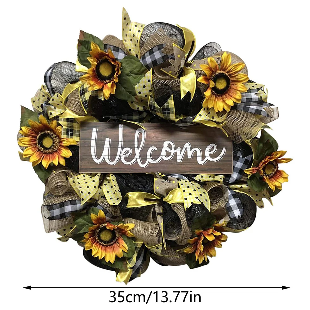

Sunflower Bee Wreath for Front Door Spring Wreath Decor Premium Quality Warm Artificial Handmade Wreath for Wedding Party