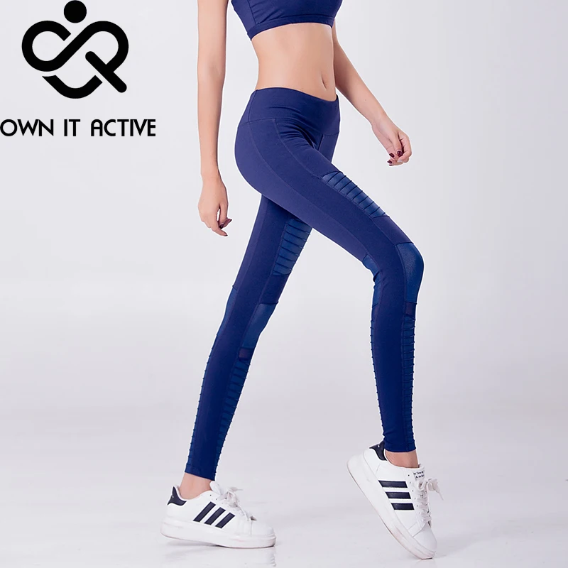 Женские штаны для йоги с эластичным поясом и сетчатыми вставками мотобрюки