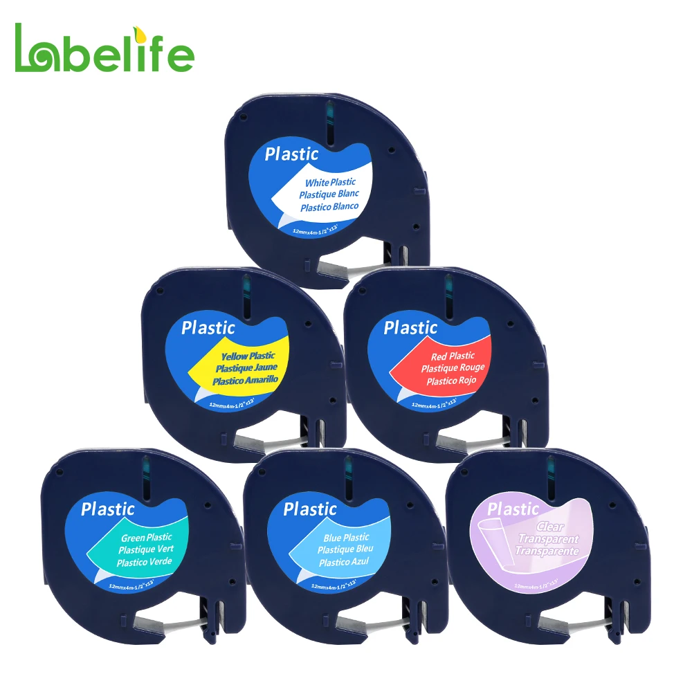 Labelife LT 91201 12 мм * 4 м совместима с Dymo Letratag пластиковая этикетка лента черного на