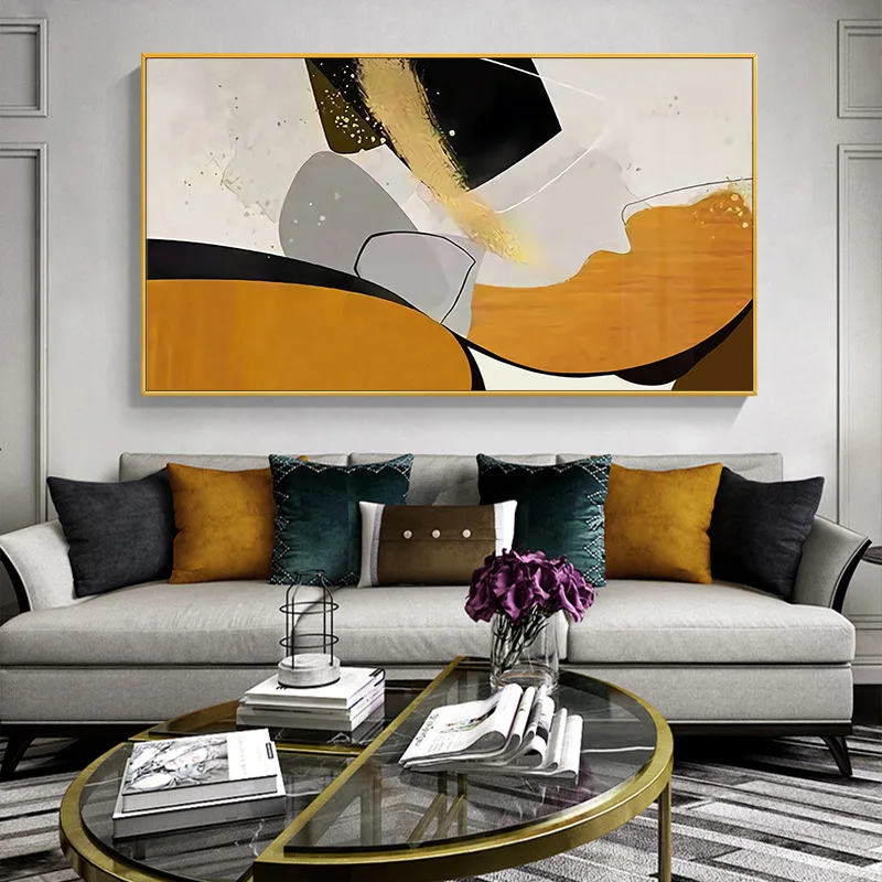 

Ручная роспись маслом абстрактная черно-белая оранжевая баннер для гостиной горизонтальная декоративная картина маслом настенное искусство