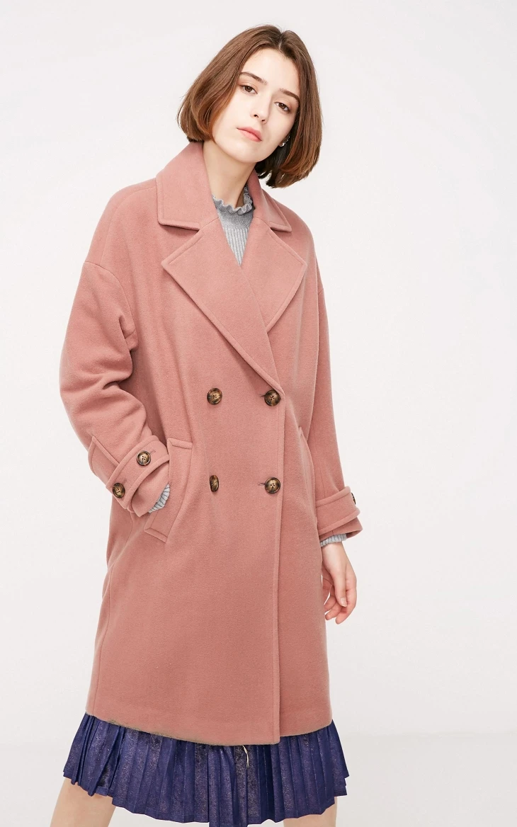 Vero Moda осень зима лацкан воротник двубортное шерстяное пальто | 318327564