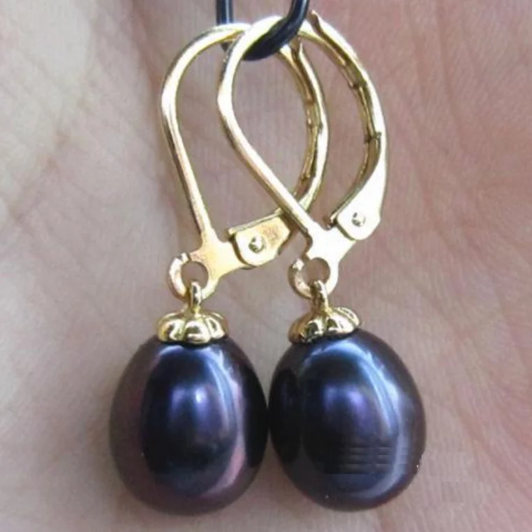 Бесплатная доставка желтые блестящие AAA 10 12 мм Южное море черные серьги с