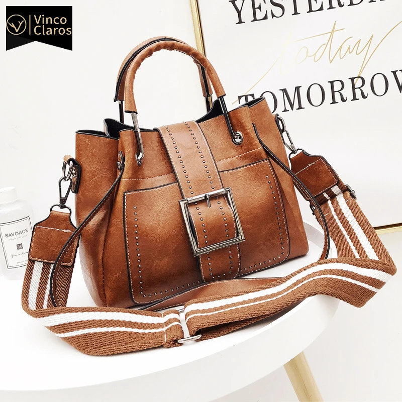 Винтажная кожаная сумка на плечо роскошные женские сумки через с заклепками для