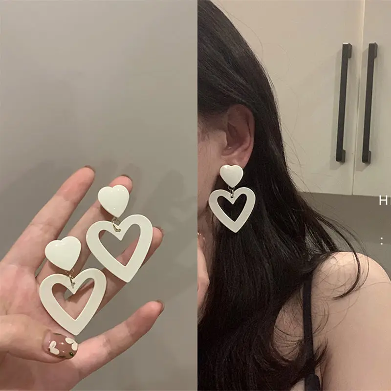 

S925 Silver Needle White Big Love Drop Earrings for Women 2021 New Trend Fashion Korean Style Dangle Earrings Studs Jewelry