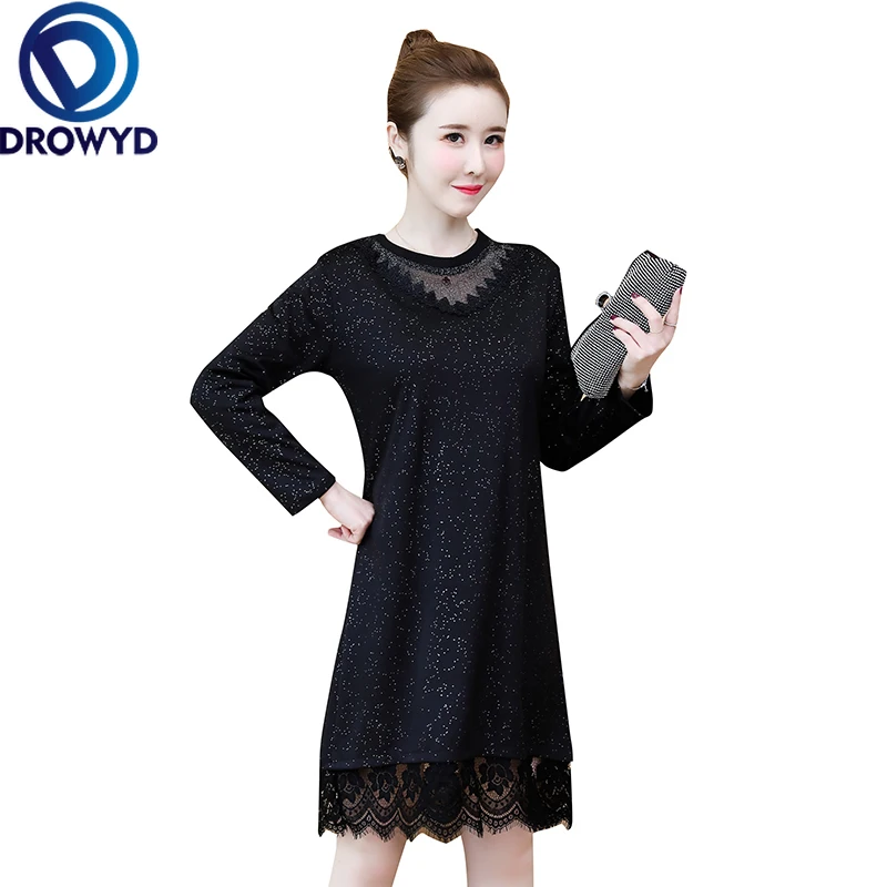 Женское блестящее платье средней длины DROWYD повседневное черное свободного