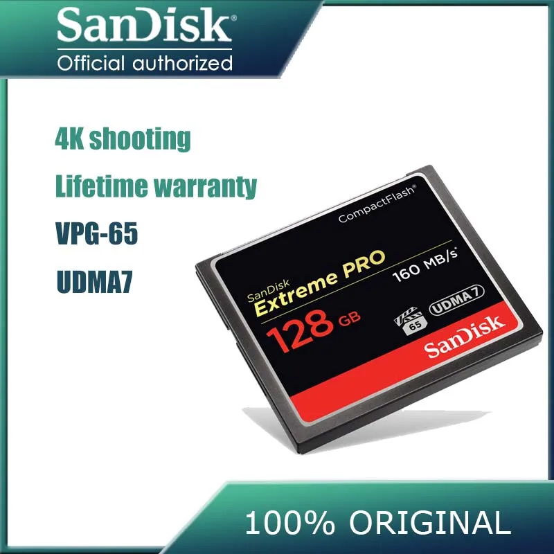 

100% Original Sandisk Extreme Pro Memory Card 64GB 32GB 128GB Compact Flash Card UDMA 7 High Speed CF Card 160MB/S For HD Camera