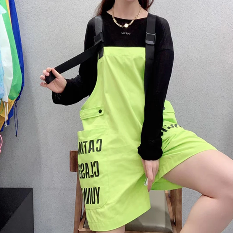 

CHICEVER Casual White Print Shors For Women Square Collar Sleeveless High Waist Hit Color Loose Trousers Female 2021 New Clothes