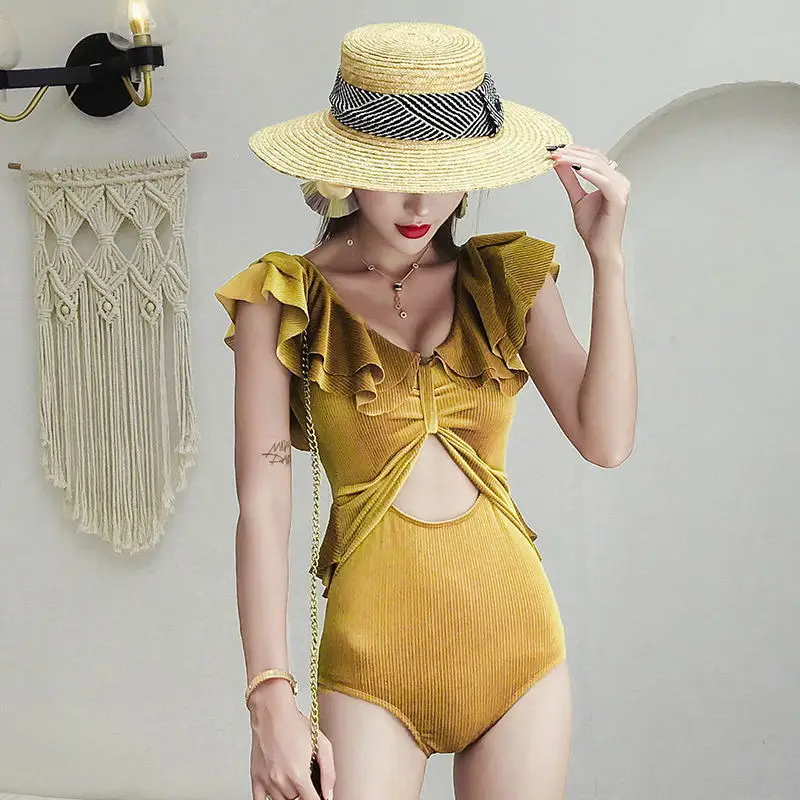 

Sexy Swimsuit One Piece Woman Swimwear Beach Swim Trikini Women One-Piece Swimsuits Summer New Push Up Back Pure Color Solid