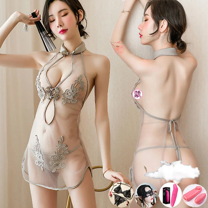 

Пикантное нижнее белье, Женская старинная пижама из марли в стиле чонсам, Полностью прозрачная пикантная ночная рубашка, костюм со страстью...