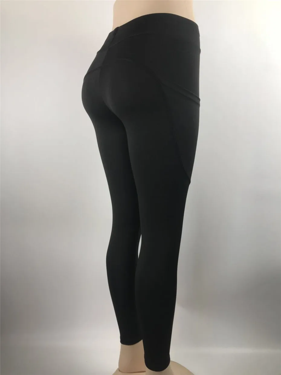 Карманные однотонные спортивные штаны для йоги 2019 с высокой талией Леггинсы