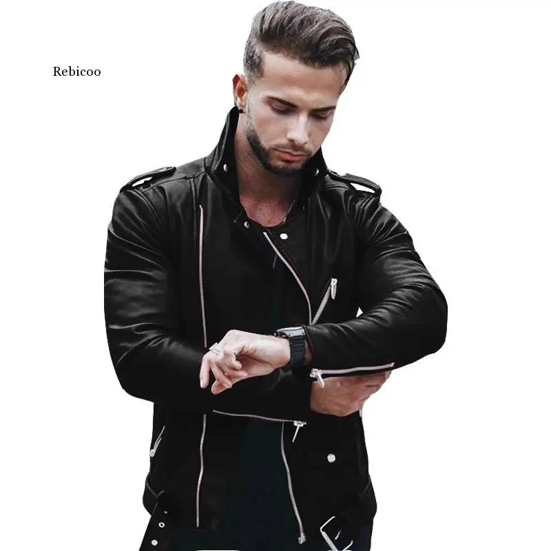 

Fashion Leather Jackets Men Pu Leather Coat Men Autumn Winter Motorcycle Jacket Men Casual Slim Fit Turn Down Collar Male Jacket